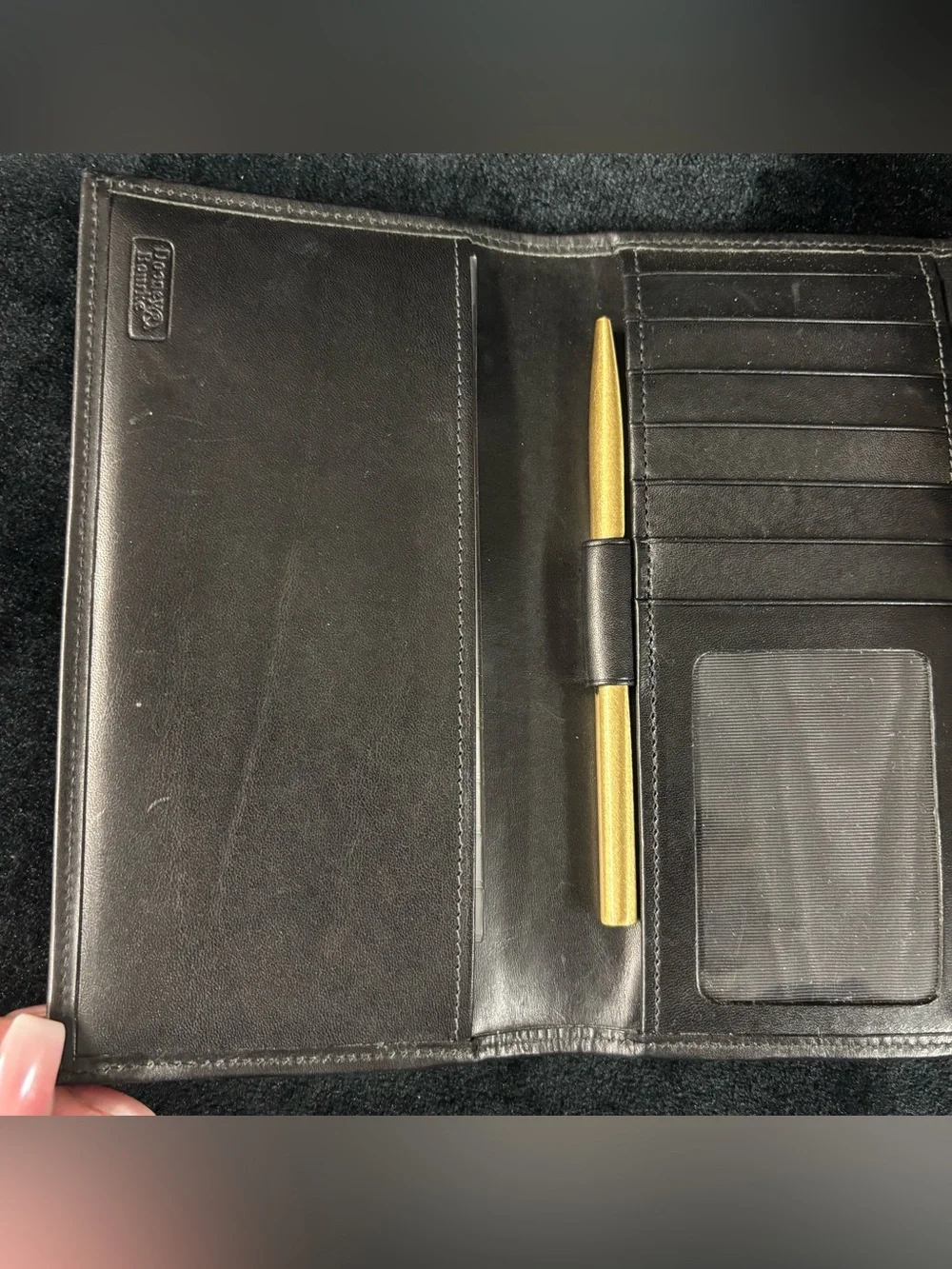 Vintage Dooney & Bourke Black All Weather Leather Wallet Gold Pen